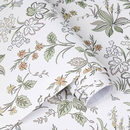Alened Sticky Back Plastic Roll 44x300cm White Floral Peel and Stick Wallpaper Self Adhesive Decorative Living Room Bedroom Vinyl Wrap Waterproof Furniture Stickers
