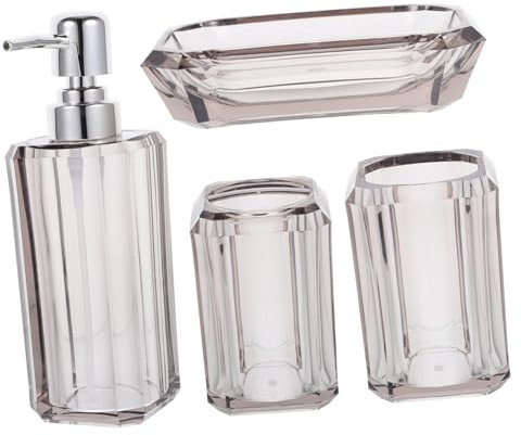 SHOWERORO Badezimmer Accessoires Satz Aus Transparentem Acryl Mit Handlotion Spender Und Zahnbürstenhalter Für Haushalt Und Hotel Inkl Seifenschale Langlebig Und Auslaufsicher