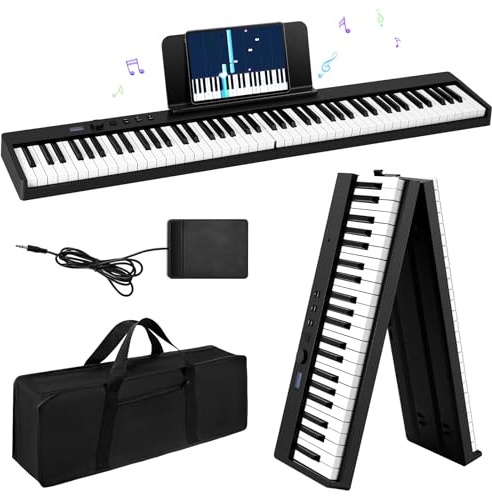 Ovshnrr Teclado de Piano de 88 Teclas, Plegable Pianos digitales portátil, Digital Piano con teclas semi-ponderadas de tamaño completo para Principiantes, Teclado de Piano Digital Bluetooth