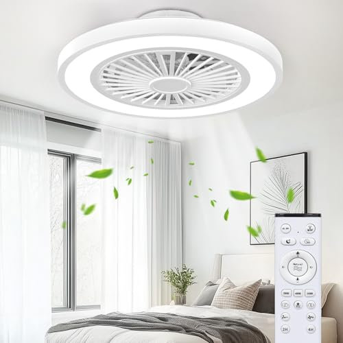 Ateroll Deckenventilator mit Beleuchtung und Fernbedienung Ø54CM, DC 25W, LED 45W, 3000K-6500K, Fan mit Licht, 6 einstellbare Windgeschwindigkeiten, Timer, Lichtspeicher,ommer- & Wintermodus
