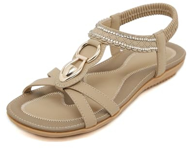 SANMIO Sandalias Planas de Verano para Mujer con Correa en Chanclas en Forma de T en Chanclas de Color Sólido Bohemia Albaricoque 36-44 EU