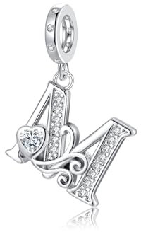 Cadeau de Saint-Valentin - Lettre M Pandora Charms S'adapte au Collier Bracelet Européen,Cadeau pour Femmes Filles Anniversaire