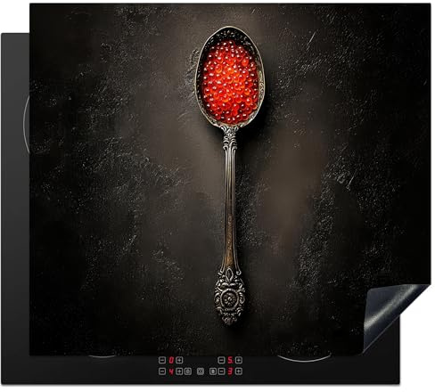 KitchenYeah© Protector Vitroceramica 60x52 cm Tapa para induccion Placa Encimera Cubre de Protectora Cocina Negro - Cuchara - Caviar