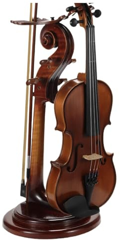 YWYLL Soporte para violín de madera maciza y soporte para arco con diseño intrincado de corte pasado, hecho a mano, artístico, resistente y colgador de violín y arco, soporte de exhibición, listo para