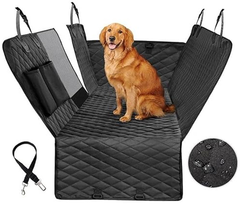 PETPERIS Funda Coche Perro Impermeable Protector Asiento Trasero para Perros Antideslizante, Universal, Lavable y Resistente Funda Asiento Coche Rejilla Mascota Incluye cinturón+Bolsa