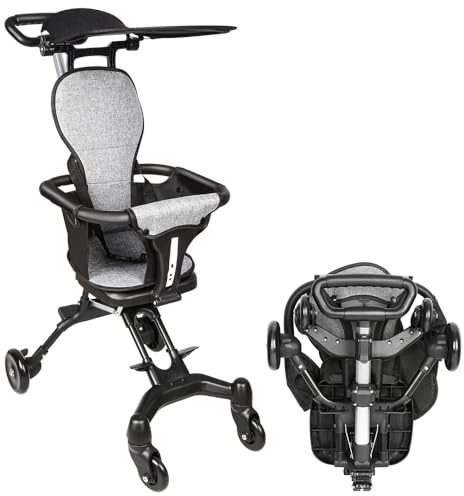 Faltbarer Kinderwagen für Babys, tragbarer Kinderwagen, leicht, für Kleinkinder, mit Gürtel und Fußbremse, höhenverstellbarer Schiebegriff (klappbar, schwarz)