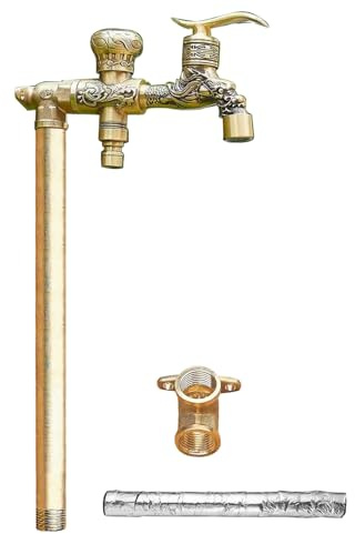 Vertical Garden Water Column - 40cm Copper Floor Mounted Water Fountain with Double Outlet Faucet & Antifreeze Cotton - Elegant Gold Outdoor Decor