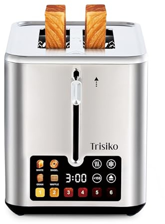 Trisiko® Touch Screen Toaster 2 Slice, Stainless Steel Smart Toaster with Digital Timer, 1.38 Extra-Wide Slots for Bread& Bagel, Great for Home, Office,Dorm