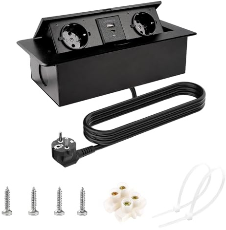 DewinLVD Sänkbart grenuttag, flera uttag PD 18 W 2 uttag 1 USB och 1 USB C bordsuttag inbyggt uttag för bänkskiva kök kontor 1,8 m kabel svart