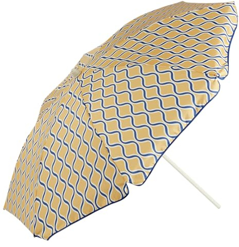 EZPELETA Sombrilla Parasol estilo vintage de playa o terraza de aluminio plegable y ligero (Inclinable). Protección solar UPF 50+(Diámetro 163cm).Incluye funda y rosca. (ONDAS AMARILLO)