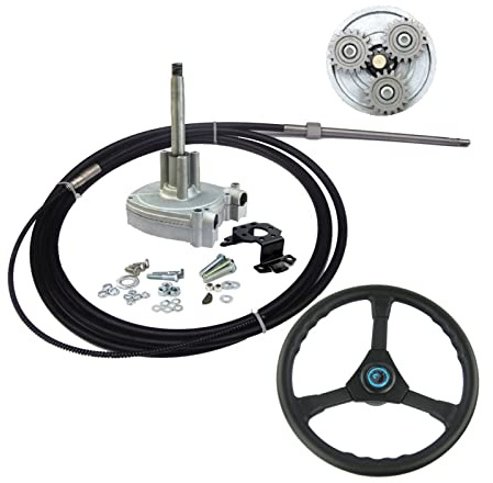 XEDLAMP Sistema de dirección mecánica for fueraborda marino con engranajes planetarios 12 pies, timón cable for barco Placa de giro del control del timón