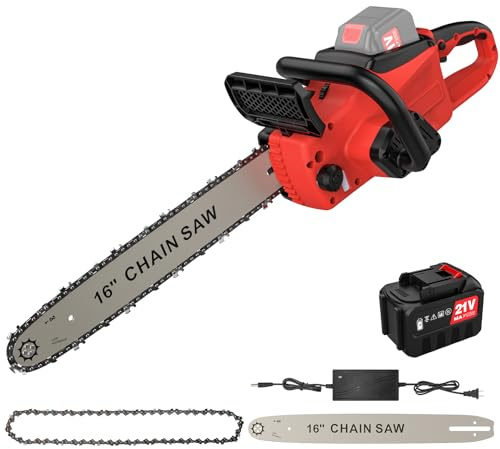 Tronçonneuse électrique sans fil 16 pouces, 21 volts, sans balais, alimentée par batterie 2000 watts, adaptée au jardinage et à la coupe de bois (Apportez une batterie)