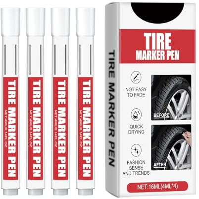 TERNCOEW Lot de 4 marqueurs imperméables pour étiquetage de pneus - Très grande capacité d'encre - Marqueur de lettrage pour marquage détaillé - Marqueur de décoration pour tous les véhicules