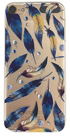 NOVAGO Compatible con Apple iPod Touch 5, Touch 6, Touch 7 Funda Gel de Silicona irrompible Sólido y Resistente con Motivos (Plumas Azules)