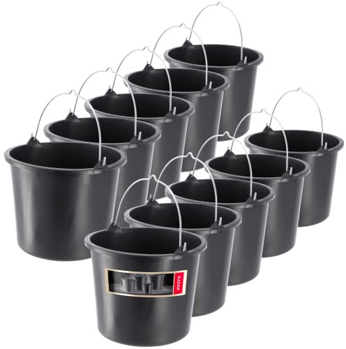 KADAX 10x Baueimer aus Kunststoff, 5l, Mörteleimer für Garten, Baustelle, Eimer mit Griff, Wassereimer, Stabiler Zementeimer, Mörtelkübel, Putzeimer, schwarz (10)