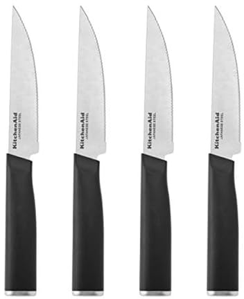 KitchenAid Classic 4 Piece Steak Knife Set, 4.5-Inch, High-Carbon Japanese Stee Blades, Sharp Kitchen Knife Set, Black