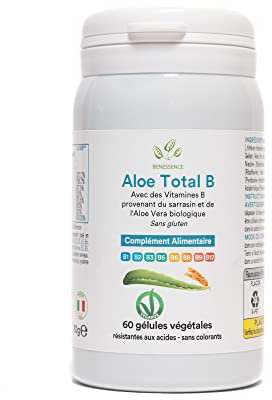 Benessence - Aloe Total B - Vitamine del gruppo B ed Aloe Vera Biologica: Vitamine B1, B2, B3, B5, B6, B8, B9, B12- Alto dosaggio - 60 cps