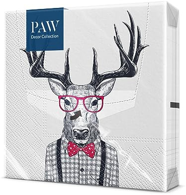 PAW - Serviette Papier 3 Plis (33 x 33 cm) I Lot de 20 I Serviette de Table Papier Idéal pour les Anniversaires, les Journées Portes Ouvertes, les Garden Parties, les Événements Familiaux (Oh Deer)