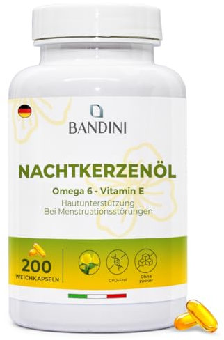 Bandini® Nachtkerzenöl | 200 Weichkapseln (2000mg pro Tagesdosis) | 10% Gla + Vitamin E | Antioxidans | Vitamin E Gamma-Linolensäure GLA - kaltgepresst | 4 Weichkapseln/Tag für 50 Tage Versorgung