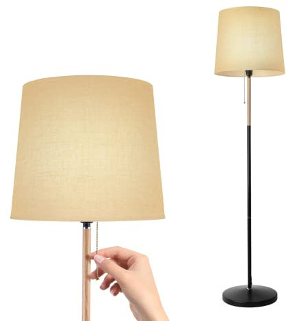 TLGREEN Stehlampe Leinen Lampenschirm, E27 Lampensockel, Max. 60W, Wohnzimmer Standleuchte, Stoffschirm Design, 170cm Höhe für Wohnzimmer, Schlafzimmer, Arbeitszimmer, Büro, Ohne Leuchtmittel