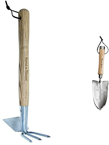Kent & Stowe Doppelhacke – Gartenhacke aus Edelstahl, zum Belüften von Böden, 37 cm & Multifunktionshandschaufel – Pflanzschaufel aus Edelstahl für Jede Gartenarbeit, 32 cm