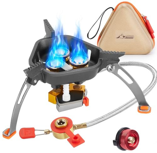 7200w Réchaud de Camping, Résistant Au Vent Réchaud à Gaz de Camping Avec Allumage Piézo et Adaptateur de Butane, Réchaud Portable et Pliable Pour L'extérieur, Randonnée et Pique-nique