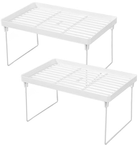 Fhioevt Set di 2 Organizer Sottolavello Cucina Ripiani Portaoggetti Impilabili da Cucina Mensole Cucina Scaffale Portaoggetti Espandibili Organizer Dispensa Cucina per Bagno,Mobile,Camera da Letto