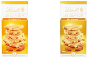 Lindt Les Grandes White Chocolate Bar With Sweet Caramelized Almond Pieces - a luxury chocolate bar, 150 g (Pack of 2)