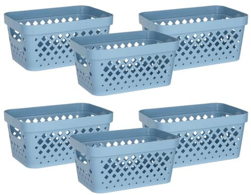 Glad Plastic Baskets for Organizing, Set of 6 | Pantry Storage for Under Counter, Linen Closet, and Bathroom | Nesting Shelf Bins with Handles, 1 Gallon, Marina Blue