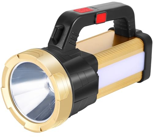 Hand Torches LED Super Bright Rechargeable Flashlight, 2 Lighting Modes LED Searchlight Hand Torch with Main Light and Side Light Portable Lantern Outdoor Emergency Flashlight Camping Work Light
