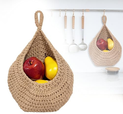 Cestini Portaoggetti da Appendere, Cesto per Frutta e Verdura a Parete, Cestino da Appendere Grandi per Decorazione Della Cucina, Fioriere da Parete (Brown)