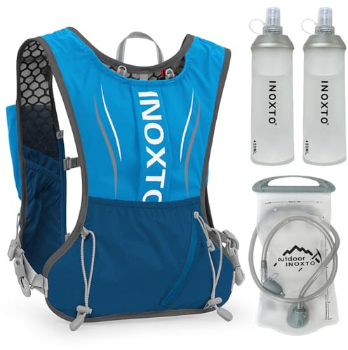 Lixada 5L hydratiseringsryggsäck lätt löpning ryggsäck dam herr, unisex vattenryggsäck vuxen med 1 1,5 liter vattenpåse och 2 450 ml mjuka vattenflaskor