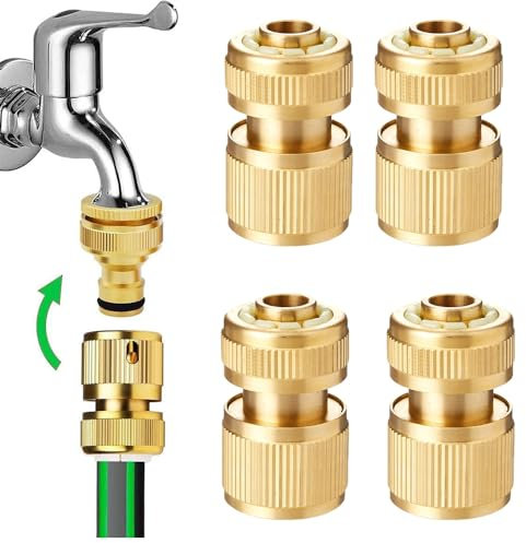 Uni-Fine - Juego de 4 conectores rápidos de manguera de jardín de 1/2 pulgadas (1/2 pulgadas), conector rápido de latón, manguera de jardín, boquilla de conexión para manguera de jardín, herramienta