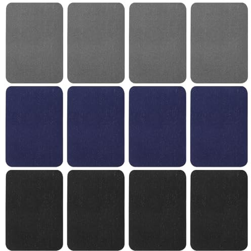 Gjinxi 12 Stück Flicken zum Aufbügeln, Reparatur Patches Selbstklebende Bügelflicken Aufbügelflicken für Jeans Kleidung T-Shirt DIY Rucksack Hut Lochreparatur und Dekoration(Schwarz, Blau, Grau)