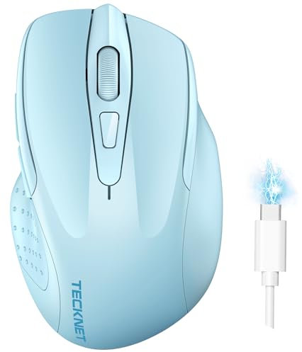 TECKNET Mouse Bluetooth Ricaricabile, Multi-dispositivo Wireless Silenzioso (Tri-Mode: BT 5.0/3.0 + 2.4G), 4800 DPI Ergonomico Portatile per Laptops, Mac OS, Android, Windows