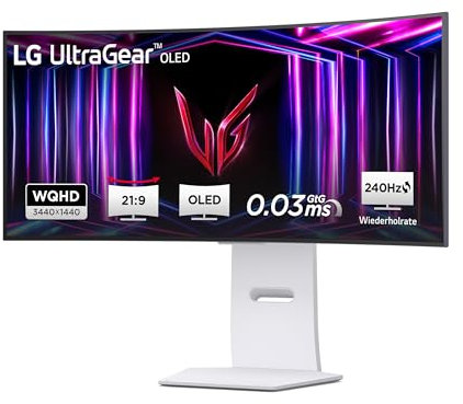 LG Ultragear™ 34GS95QE-W.AEU Ecran PC Gaming 34 - Dalle OLED résolution QHD (3440x1440), 0.03 ms GtG 240Hz, DisplayHDR™ TrueBlack 400, DCI-P3 98.5% (CIE1976), AMD FreeSync Premium Pro, NVIDIA G-Sync