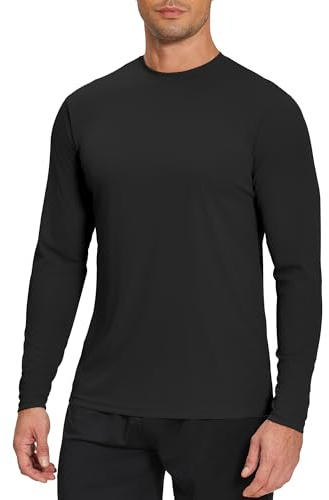 Weardear Sport T-tröjor herr UPF 50+ UV skydd sportskjorta solskydd funktionell skjorta lätt rund hals andas långärmad Rashguard gym träning fitness top, svart, XXL
