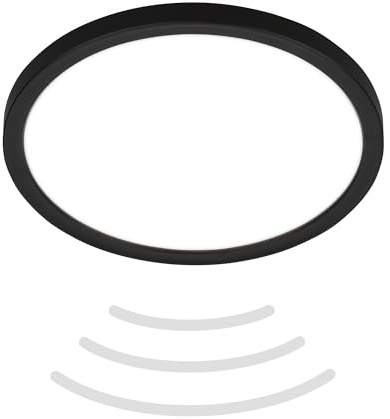 BRILONER - LED Ceiling lamp with Motion Detector IP44 3m Range, Neutral White Light Colour, Flat, 120 Degree Detection, LED Ceiling Light, LED Panel, Bathroom lamp, Bathroom lamp, 29x3 cm, Black