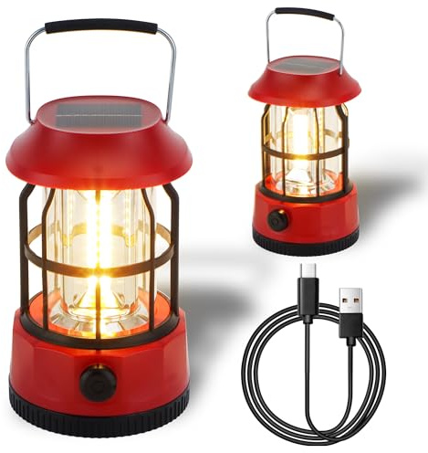 TRIROCKS Set di 2 lanterne solari da campeggio a LED, dimmerabili, ricaricabili IPX3, impermeabili, portatili, luci di emergenza per campeggio, casa, interruzioni di corrente, uragano, escursionismo