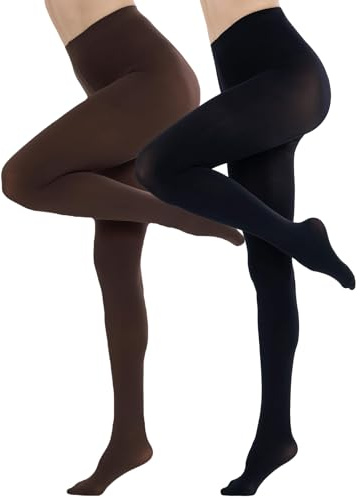 CozyWow 80D Opaque Tights for Women Coloured Pantyhose-Black+Brown-S | Run-Resistant Womens Tights Comfortable Women's Classic Solid Pantyhose Soft & Elastic High Waist Stockings with 20+ Colors