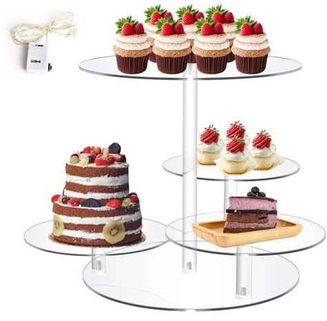 TortenstäNder, KuchenstäNder 4 Etagen TortenstäNder Hochzeit Acryl Cupcake Halter Cupcake Turm Kuchen und Cupcake StäNder mit Led Leuchtende für Geburtstag Bar Party Dekoration