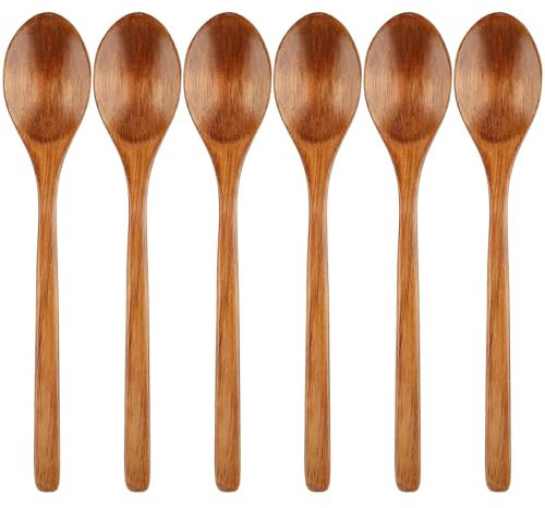 6Pcs Wood Spoons Set 23.5cm Long Wood Soup Spoons Long Handle Spoon Oval Shallow Wooden Spoon Janpanese Style Wooden Spoon Nanmu Soup Spoon for Cooking Mixing Eating Stirring Kitchen Supplies