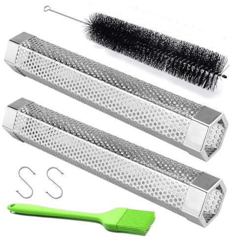 Makivi - Pipa para barbacoa de acero inoxidable 304, 30,48 Cm, pellets de madera para barbacoa, ahumadero para ahumado en frío y caliente, paquete de 2