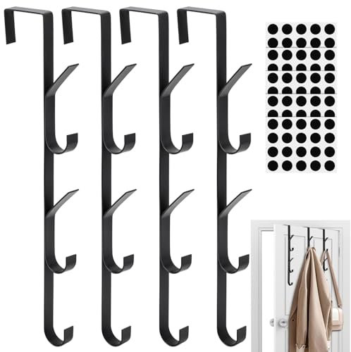 4 Stück Türhaken mit Haken Türgarderobe aus Edelstahl Türhaken Innenseite Türhakenleiste zum Einhängen Türhakenleiste Türgaderobe Vertikaler Türhaken für Kleidung, Handtücher, Bademäntel, Platzsparend