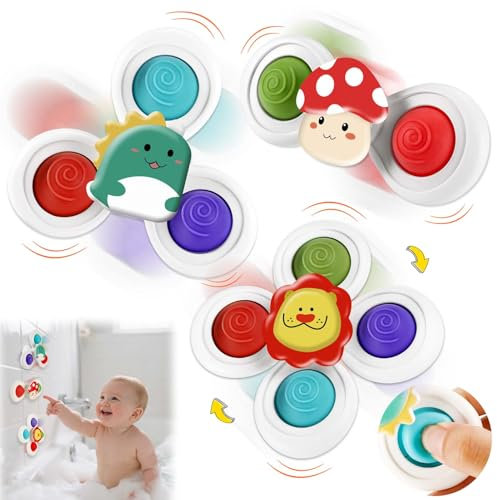 Tapvai 3 Piezas Spinner Bebe con Ventosa, Juguetes Baño Bebe con Enhebrado, Juguetes Sensoriales Giratorios Educativos, Fidget Spinner para Niños y Niñas Bebés para Mesa, Baño, Regalos 1