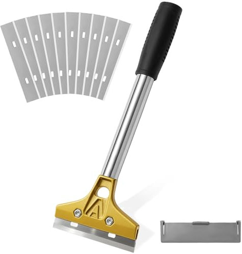 Druuzyl Grattoir Plaque Vitrocéramique Induction 30cm - 10 Lames Acier Carbone 18mm, Grattoir Vitre Plancha Long Manche pour Table de Cuisson, Carrelage, Papier Peint, Colle et Miroir, Outil Professio