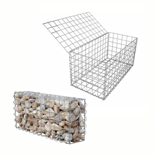 Gabion,Gabion Basket, Galvanized Steel Gabion Wall with Covers, Heavy-Duty Retaining Stone Basket, for Garden, Outdoor Landscape, Retaining Wall, Fencing, Rock or Stone Barrier(5x10cm-2x1x1m