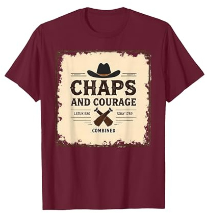 Chaps and Courage Combined Cowboy Design for Boys T-Shirt, Men, Burgundy, Small