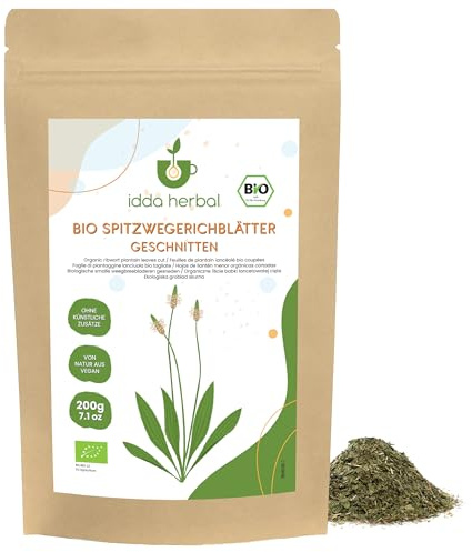 IDDA Herbal Té de Llantén Menor Orgánico 200g, Infusión de Llantén Menor Seco y Cortado, Hojas Sueltas