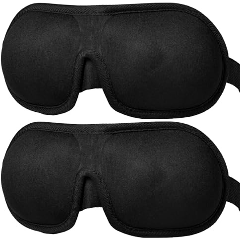 Brencco Masque de Nuit Occultant, Sangle Élastique Réglable, Noir, Lot de 2 | Masques de Sommeil 3D, Cavités Oculaires de 10 mm, Sans Pression, pour Voyage, Sieste, Travail de Nuit et Dormir sur le Côté